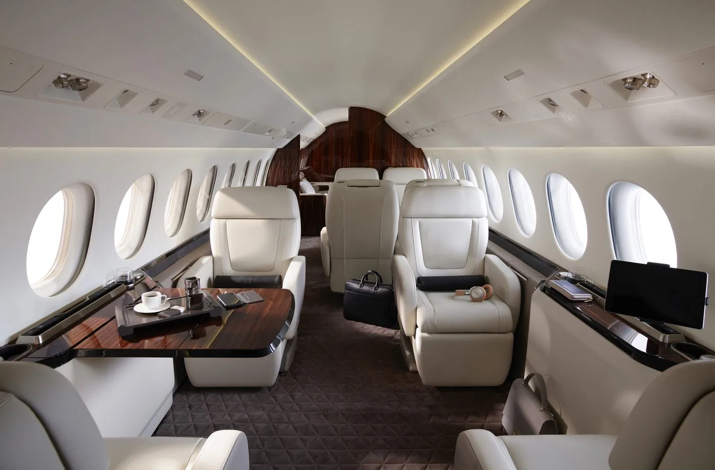 Private jet cabin interior on a charter flight to Florida